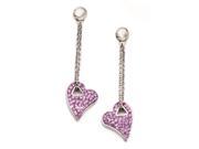 Stainless Steel Light Purple Crystal Post Dangle Heart Earrings