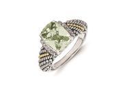 Sterling Silver w 14k Diamond and Green Quartz Ring