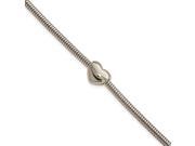 Stainless Steel Polished W Heart Snake Chain With 1in Ext. Bracelet