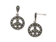 Sterling Silver Marcasite Peace Sign Dangle Post Earrings