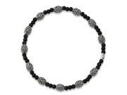 Sterling Silver Ruthenium Plated D C Beaded Stretch Bracelet