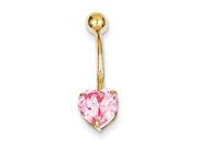 10k Yellow Gold w 8Mm Pink Cz Heart Belly Dangle