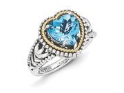 Sterling Silver w 14k Antiqued Blue Topaz Heart Ring