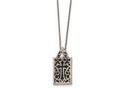 Stainless Steel Antiqued Polished W Black Glass Cross Necklace