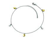 Stainless Steel Polished Yellow IP plated Hearts w 1.75in ext Anklet