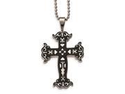 Stainless Steel Polished Black Ip Cut Out Cross Necklace
