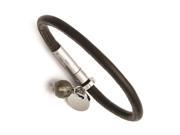 Stainless Steel Polished w Smoky Quartz Brown Leather Bracelet