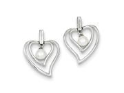 Sterling Silver Shell Pearl Heart Post Dangle Earrings