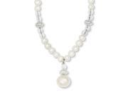 Sterling Silver 18in Freshwater Cultured Pearl Crystal Bead w 2in Ext Necklace