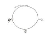 Sterling Silver Polished Heart Star Dolphin Anklet