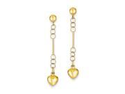 14k Yellow Gold Hollow Polished Puffed Heart Dangle Post Earrings