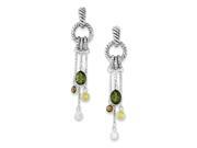 Sterling Silver Antiqued Brown Green Yellow Clear Cz Post Earrings