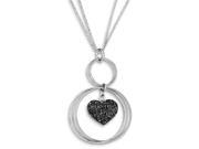 Sterling Silver Rhodium Plated 16in Black Glitter Enamel Heart 2in ext. Necklace