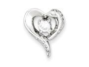 Sterling Silver Rhodium Plated CZ Heart Pendant Slide
