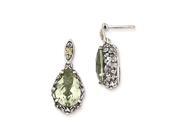 Sterling Silver w 14k Green Quartz Post Dangle Earrings