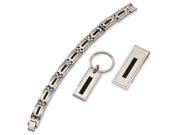 Stainless Steel Enameled Bracelet Money Clip and Key Ring Set