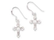 Sterling Silver CZ Polished Cross Dangle Earrings