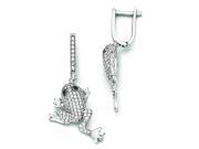 Sterling Silver CZ Brilliant Embers Frog Dangle Hinged Hoop Earrings