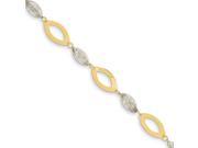 14K Two Tone Gold 7in Flat Marquise Link D C Rice Beads Bracelet