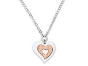 Sterling Silver 16in Polished Heart Rose Gold 16in Plated Heart Necklace