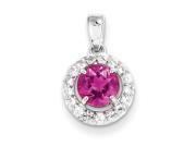 Sterling Silver Rhodium Plated White Topaz Pink Tourm. Pendant
