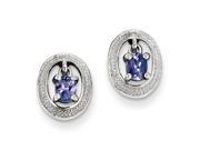 Sterling Silver Rhodium Plated Diamond and Tanzanite Post Earrings