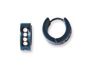 Stainless Steel Blue IP plated w CZ Hinged Hoop Earrings