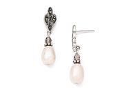 Sterling Silver Crystal Bead with FW Cultured Pearl Fancy Post Drop Earrings