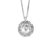 Sterling Silver 18in Rhodium Plated Cable w Mesh Circle 2in Ext Necklace