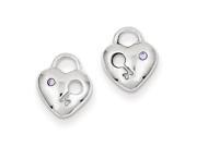 Sterling Silver CZ Purple Heart Lock Key Post Earrings