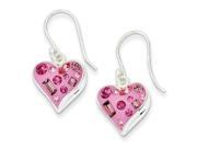 Sterling Silver Stellux Crystal Accented Pink Heart Dangle Earrings