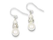 Sterling Silver Freshwater Cultured Pearl and CZ Bead Drop Earrings
