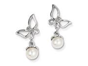 Sterling Silver Rhodium Plated Diamond and Freshwater Cultured Pearl Post Earrings
