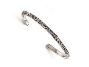 Stainless Steel Polished Antiqued Scroll Thin Cuff Bangle