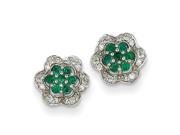 14k White Gold Diamond Emerald Post Earrings