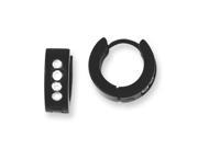Stainless Steel Black IP plated w CZ Hinged Hoop Earrings