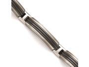 Titanium Ster.Sil Black Ti Brushed Polished Striped Link Bracelet