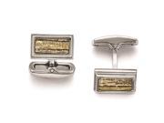 Stainless Steel Polished Creme Black Enameled Cuff Links