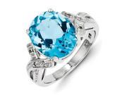 Sterling Silver Rhodium Light Swiss Blue Topaz Diamond Ring