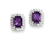 Sterling Silver Rhodium Plated Diamond Amethyst Post Square Earrings