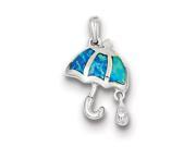 Sterling Silver CZ Blue Inlay Created Opal Umbrella Teardrop Pendant
