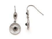 Stainless Steel Polished and Textured Black Onyx Circle Earrings