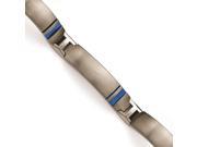 Titanium Grey Ti Brushed Polished Blue Anodized Link Bracelet