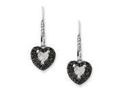 Sterling Silver Black and White Diamond Heart Post Dangle Earrings