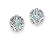 Sterling Silver Rhodium Plated Diamond Sky Blue Topaz Post Earrings