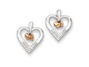 Sterling Silver Rhodium 14k Rose Gold Butterfly Diamond Heart Earrings
