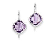 Sterling Silver Rhodium Plated Amethyst Square Dangle Earrings