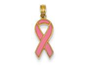 14k Yellow Gold Pink Enameled Awareness Ribbon Pendant