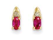 14k Yellow Gold 5x3 Oval Diamond Genuine Ruby Earrings