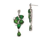 Cheryl M Sterling Silver CZ Glass Simulated Emerald Post Dangle Earrings